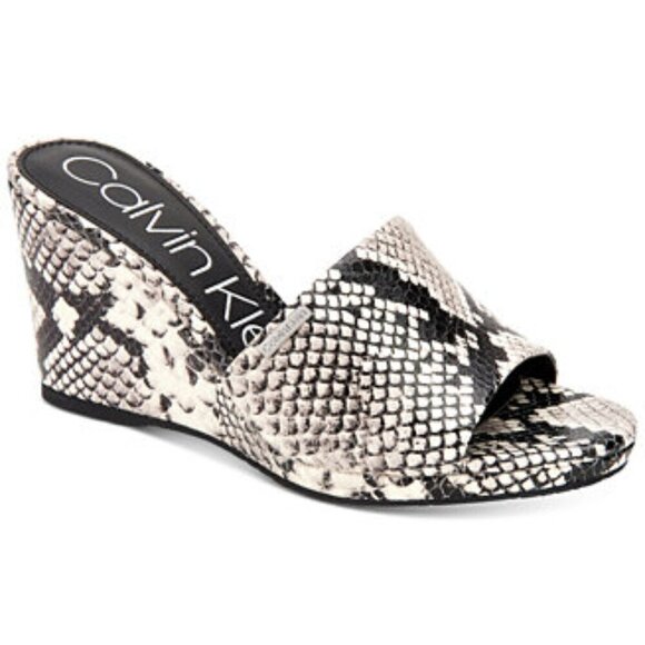 Calvin Klein Britta Wedges Slip On Snake Embossed Leather Round Toe 6.5 - Picture 1 of 9